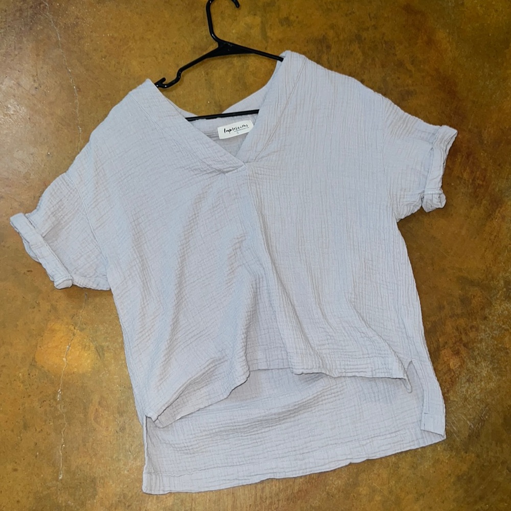 Impressions Gray Cotton Gauze Top